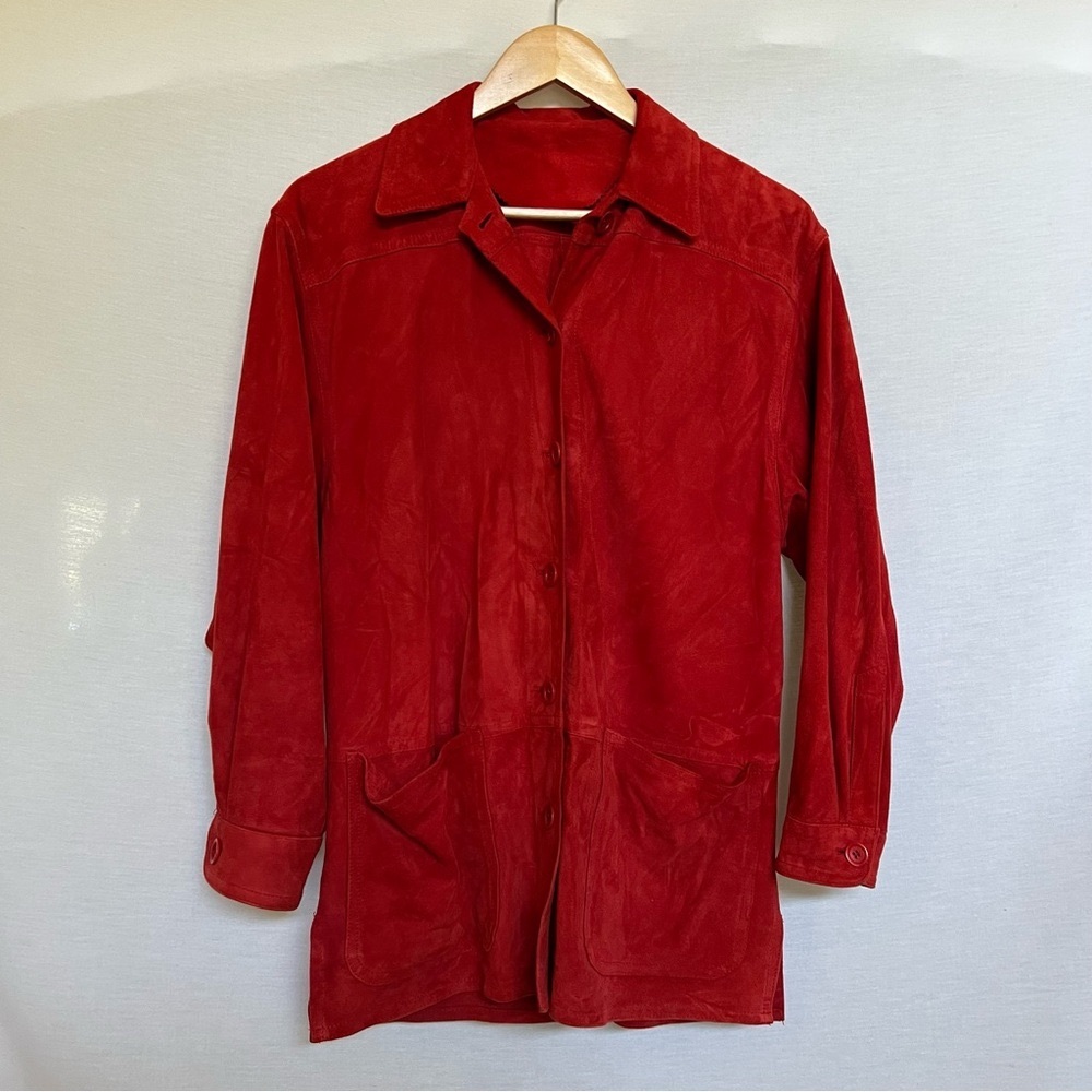 Forester Red-Orange Soft Suede Utility Jacket Made in Italy